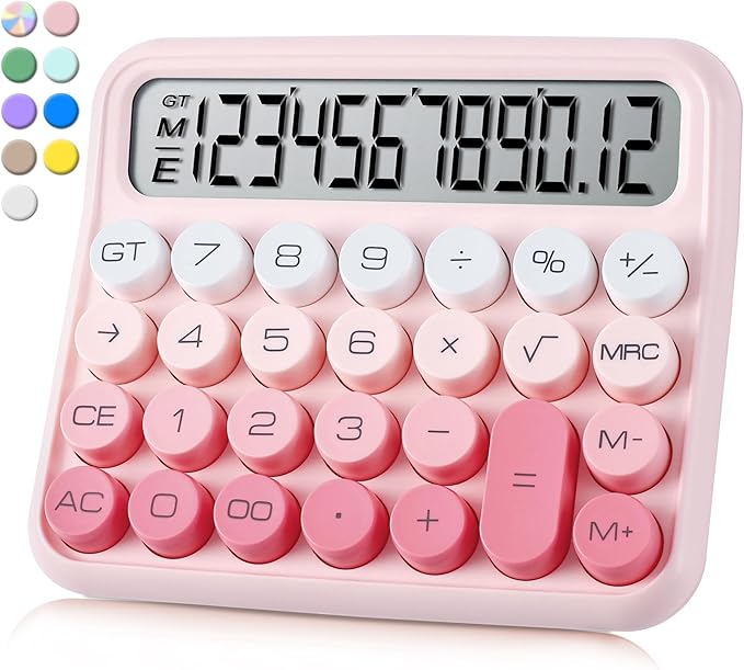 VEWINGL Mechanical Switch Calculator, 12 Digit Large LCD Display and Buttons, Great for Everyday Life and Basic Office Work, with Battery