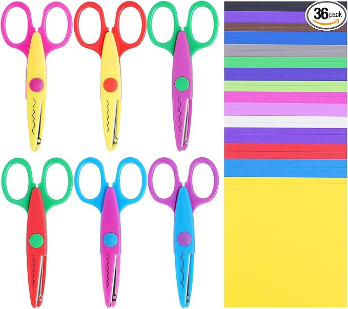 UCEC 36 Pack Craft Scissors - Decorative Edge, Zig Zag, Scrapbooking, Fancy, Pattern Scissors for Crafting