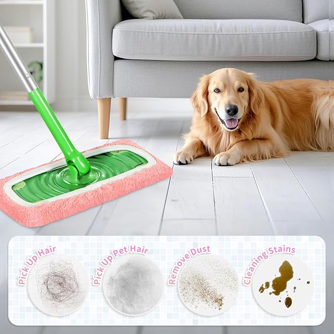 Nicemiya 8 Pack Reusable Mop Pads Compatible with Swiffer Sweeper, Coral Fleece Washable Swiffer Mop Pads, Dry & Wet Sweeping Mopping Cloths (Pink, Not Included Mop)