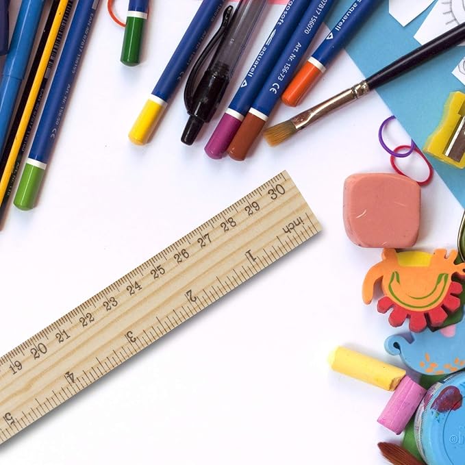 KINJOEK 72 Packs 30cm 12 Inch Wooden Rulers, 2 Scale Imperial Metric Double Sided Pine Wood School Measuring Ruler Bulk for Home Classroom Student Office Use Drafting Supplies