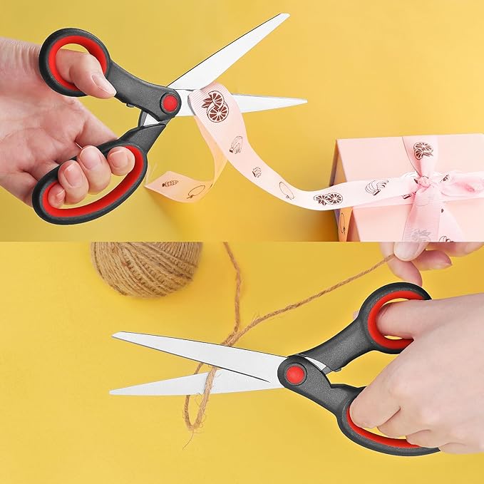 Left-Handed Scissors, 2 Pieces 8-Inch Stainless Steel Scissors Set with Soft Grip for Home, School, Office, Sewing Fabrics, Red