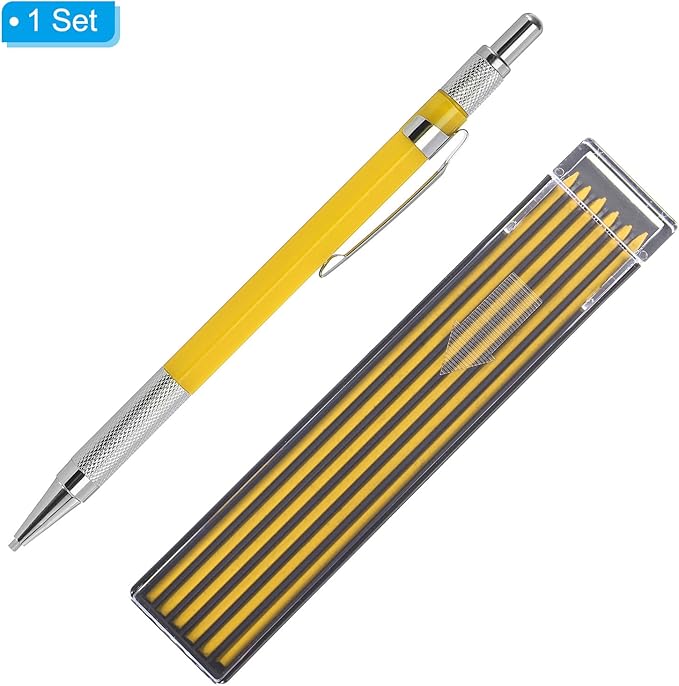 PATIKIL Mechanical Pencil with 12Pcs Multicolor Refills, Write Smoothly Portable Pencil with Built-in Sharpener for Drafting Painting Designing, Yellow