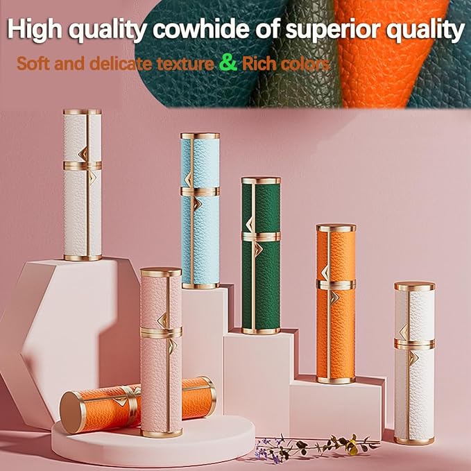 Perfume Travel Refillable Atomizer mini spray travel perfume bottle，Mini Cologne Dispenser refill bottle，5ml Comes in gift box Genuine Leather Bottom-Filling Fragrances Perfume Atomizer(White)