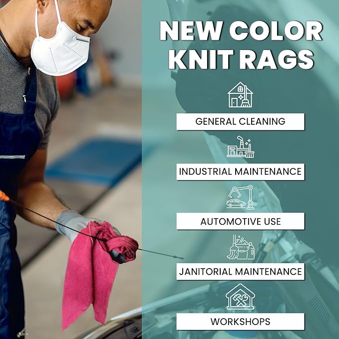 Premium Color Knit Cleaning Rags (50 lbs. Box) – Shop Rags Bulk for Workshops, Mechanics, Painters, and Home Use, Multipurpose Cotton T-Shirt Rags