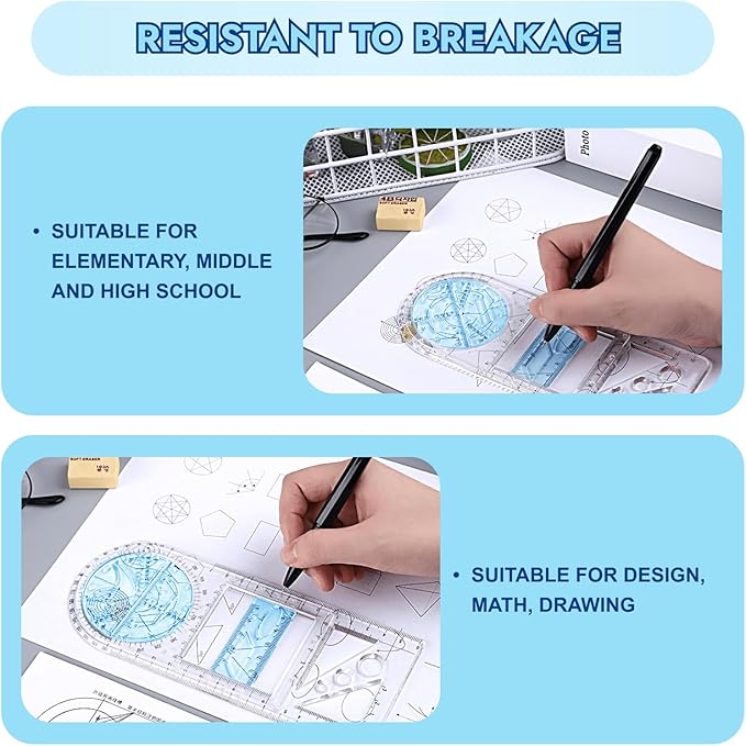 4 Pcs Multifunctional Geometric Ruler,Math Measuring Rulers for Drawing and Art,Metric Ruler Drawing Tool for School Office Supplies and Build