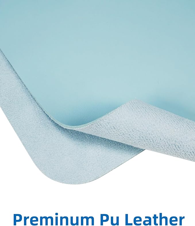 Leather Desk Pad Protector,Mouse Pad,Office Desk Mat, Non-Slip PU Leather Desk Blotter,Large Desk mat,Waterproof Keyboard mat for Office/Home/Decor (Light Blue,55" x 17")