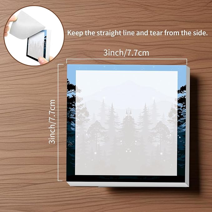 Sticky Notes, 2 Pads, 3x3 inches, Cute Colorful Fun Self-Stick Note Pads, Easy Post, Strong Adhesive Notepad Tree and Mountain