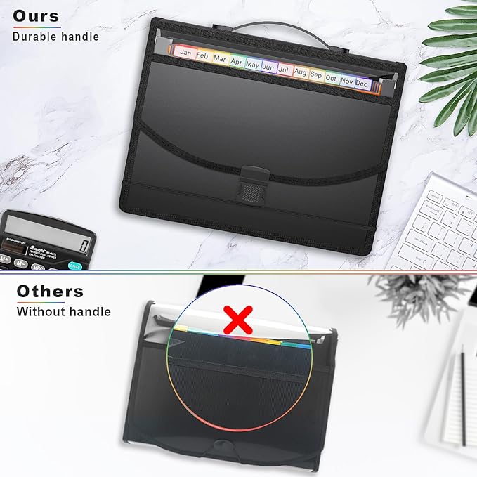 25 Pockets Accordion File Organizer with Handle,Expanding File Folder for Paper/Document/Bill,Portable Filing Box,Visible Window,Quick Search,Expandable Bottom,Large Capacity,A4/Letter Size