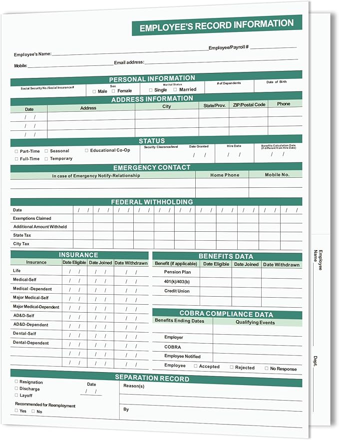 Employee Personnel File Folders (25 Pack), 9.5 * 11.5inch, 2 Inner Pockets, for Letter Size Paper, Storage of Employee Records and Forms, Confidential&Secure, Large Capacity, Convenient and Practical