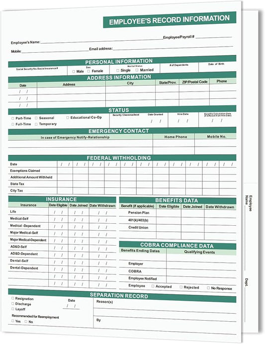 Employee Personnel File Folders (25 Pack), 9.5 * 11.5inch, 2 Inner Pockets, for Letter Size Paper, Storage of Employee Records and Forms, Confidential&Secure, Large Capacity, Convenient and Practical