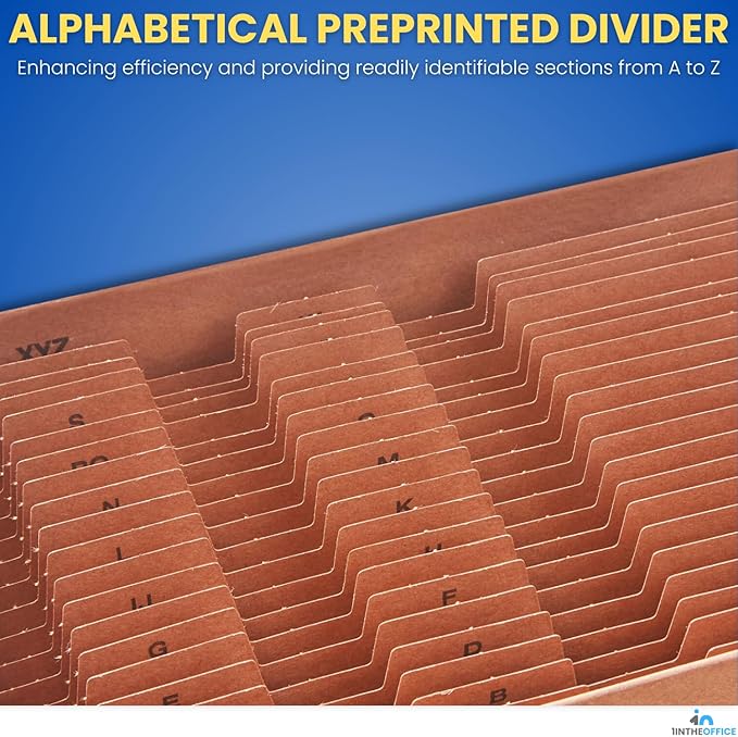 1InTheOffice Expanding File Folder Organizer, Accordion Folder with Flap, A-Z File Organizer Letter Size, Brown