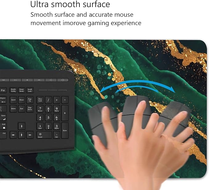 Extended Gaming Mouse Pad (31.5 X 11.8 in), Large Non-Slip Rubber Base Mousepad,Keyboard Mouse Mat Desk Pad for Work, Game, Office, Home - Black Green Gold Marble, MOU-06