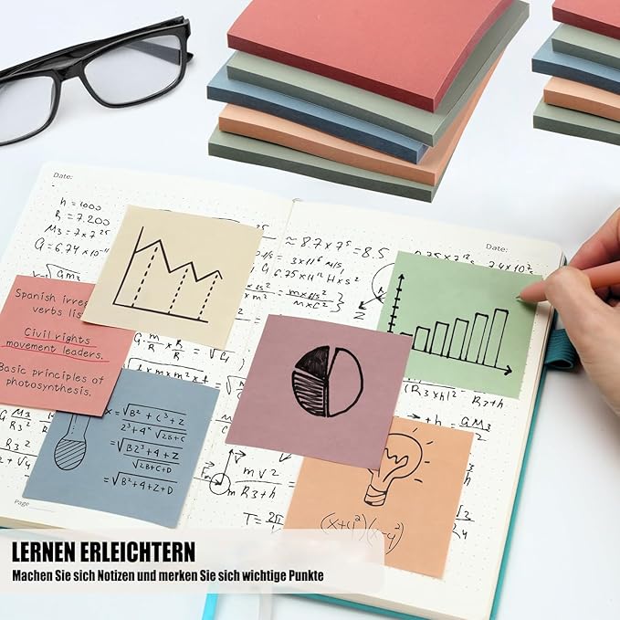 12 Pack Sticky Notes,3X3 in Vintage Colors Sticky Notes,600 Sheets Self-Stick Note Pads,Super Adhesive Memo Pads, Easy to Post Notes for Study, Works and Daily Life (3x3 inch)