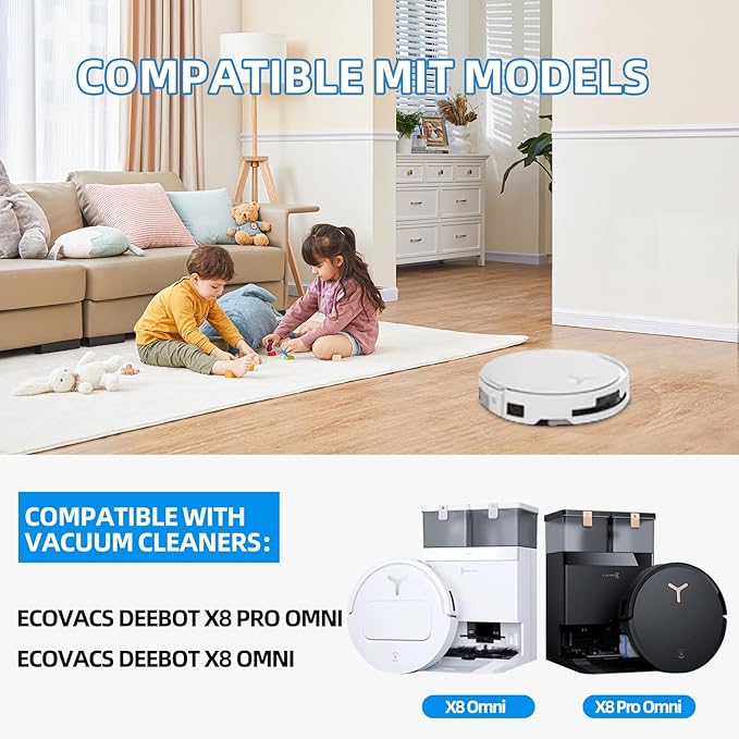 EOVWAEO 21 Pack Accessories Kit for ECOVACS DEEBOT X8 PRO OMNI / X8 OMNI Robot Vacuum, Replacement Parts 2 Anti Tangle Main Brush 2 Roller Mop 6 Dust Bags 6 Sidebrush 4 Filter 1 Cleaning Brush