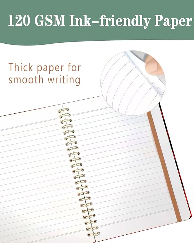 Spiral Journal Notebook, A5 Cute Notebooks for Women Men, College Ruled Hardcover Notebook for Work & Note Taking, 60 Pages Double-Wire Journals for Writing, Black Red Plaid
