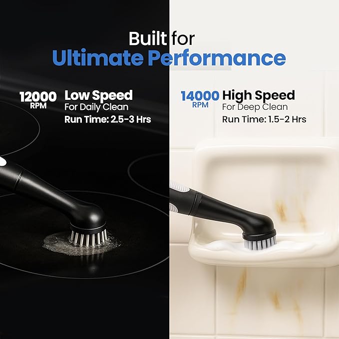 BEEST GroutCare 14000 Rechargeable Electric Spin Scrubber - Bathroom Cleaning Brush w/ 4 Replaceable Heads, Dual Speed, IPX6 Waterproof - Cordless Shower Scrubber for Bathtub, Grout, Tile, Kitchen