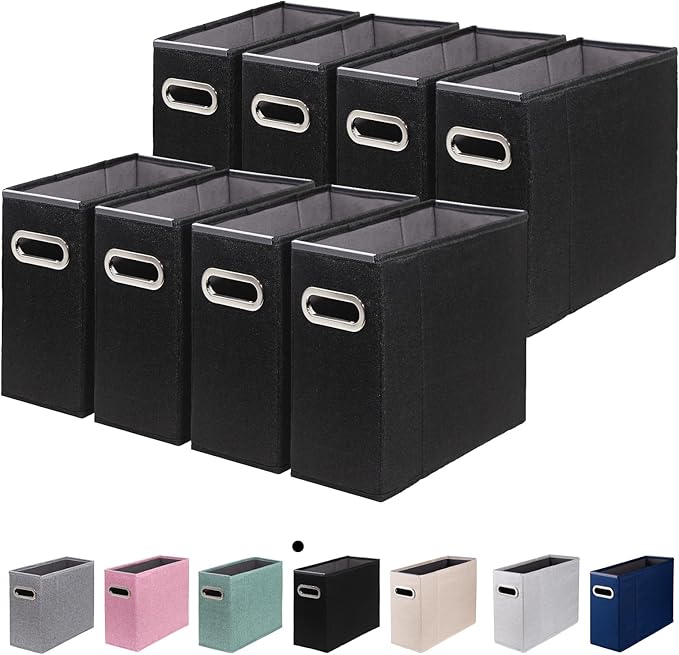 8 Packs Letter Size File Organizer, File Folders Organizer, Fabric Storage Box, Collapsible Paper Organizer with Metal Handle, Smooth PVC Rails, Only Box (Black)