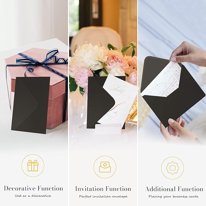 A7 Black Envelopes 100 Pack, Goefun V Flap Invitation Envelopes for 5x7 Greeting Cards, Graduation, Birthday, 5.25 x 7.25 in, 120GSM