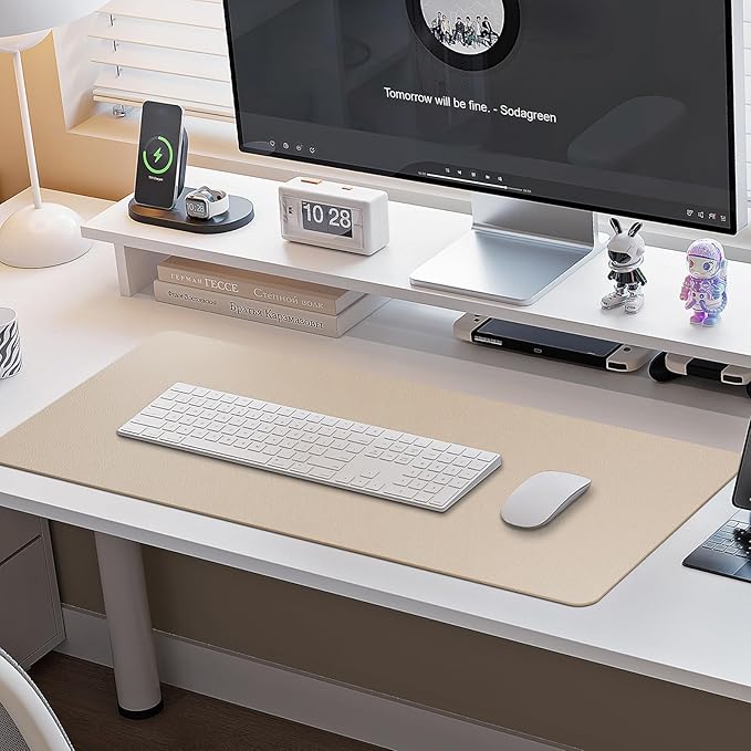 Boutilon Leather Desk Pad Protector,Non-Slip Mouse Pad,Laptop Desk Pad,Office Mouse Mat,Waterproof Leather Desk Blotter,Desk Writing Pad for Office and Home (S-Beige,24"x 14")