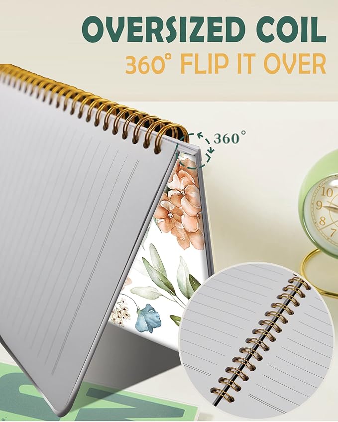 Ruled Spiral Writing Notebook,A5 Hardcover Lined College Journal for Women Lady Girl,Watercolor Floral Strong Twin-Wire Binding with Premium Paper,8.4" X 6",Perfect for School,Office,Home Gifts(Pink