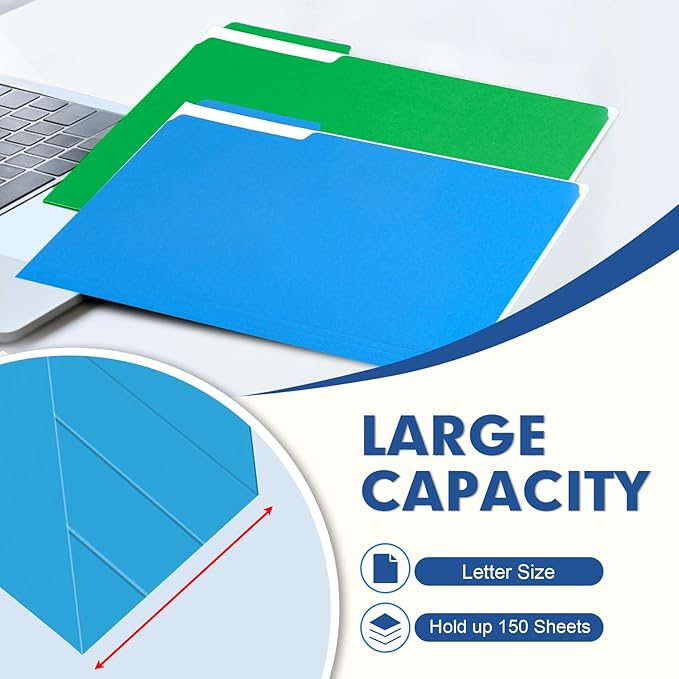 File Folder, PANDRI 170 Pack Colored File Folder, 1/3 Cut Tabs, Letter Size, Assorted 6 Colors Filing Folder for Office School Business