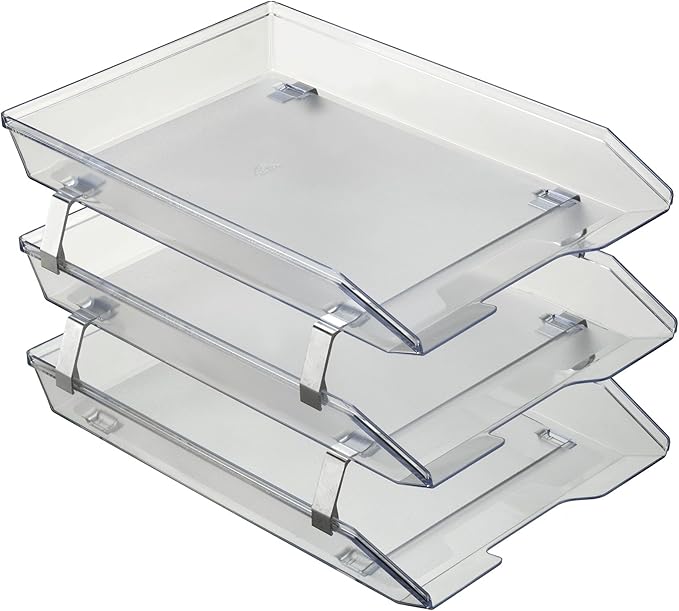 Acrimet Facility 3 Tier Letter Tray, Front Load, Letter Size/A4, Desktop File Organizer, Plastic (Clear Crystal Color)