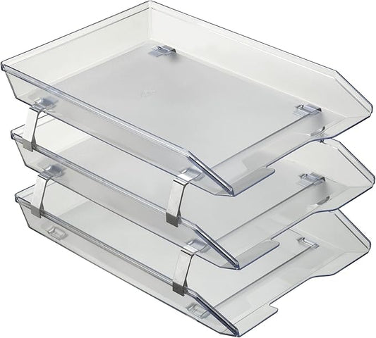 Acrimet Facility 3 Tier Letter Tray, Front Load, Letter Size/A4, Desktop File Organizer, Plastic (Clear Crystal Color)