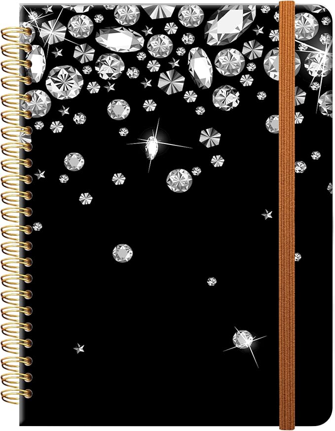 Ruled Spiral Writing Notebook,A5 Hardcover Lined College Journal for Women,Strong Twin-Wire Binding with Premium Paper,8.4" X 6",Perfect for School,Office,Home(Shiny Diamond)
