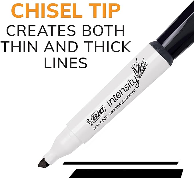 BIC Intensity Low Odor Dry Erase Markers, Assorted Colors, Chisel Tip, 4-Count Pack of Erasable Markers With Low-Odor Ink for a Pleasant Writing Experience (Pack of 2)