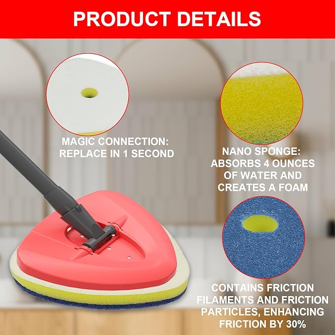 Spin Mop Replacement Head Compatible with O Cedar EasyWring 1 Tank,Scrubber Heads,Scrub Brush Attachment for Bathroom,Kitchen and Various of Hard Floors