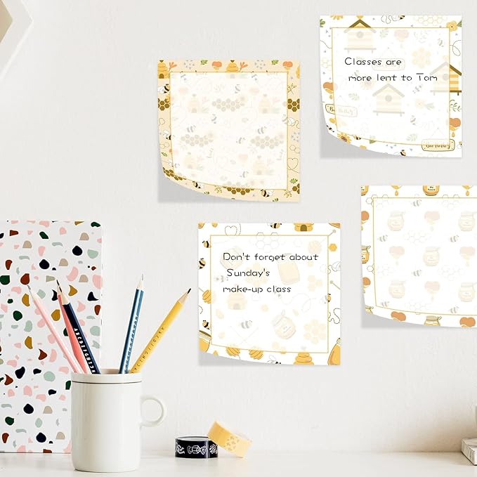 18 Pieces Bee Sticky Notes Adhesive Bee Memo Notes Self-Stick Note Pads for School Office Home Supplies Students Teachers Gift, 9 Styles