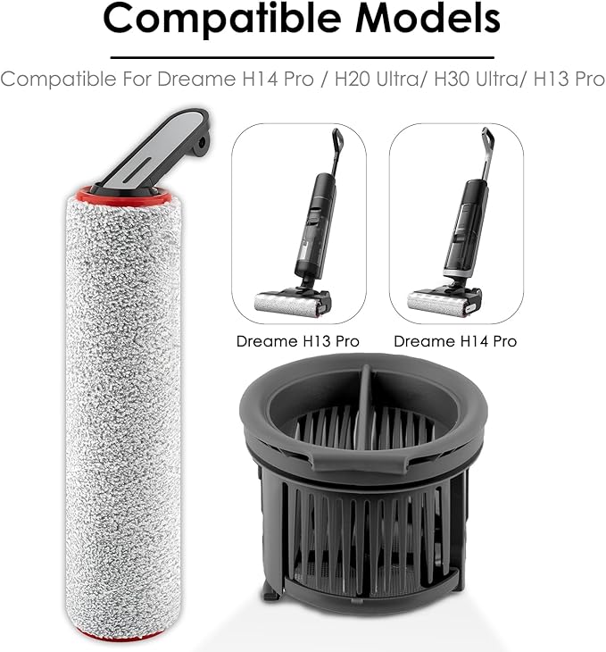 (6 Pack) H14 Pro Replacement Roller Brushes and HEPA Filters for Dreame H14 Pro Cordless Wet and Dry Vacuum Cleaner, 3 Roller Brushes, 3 HEPA Filters, Accessories Kit
