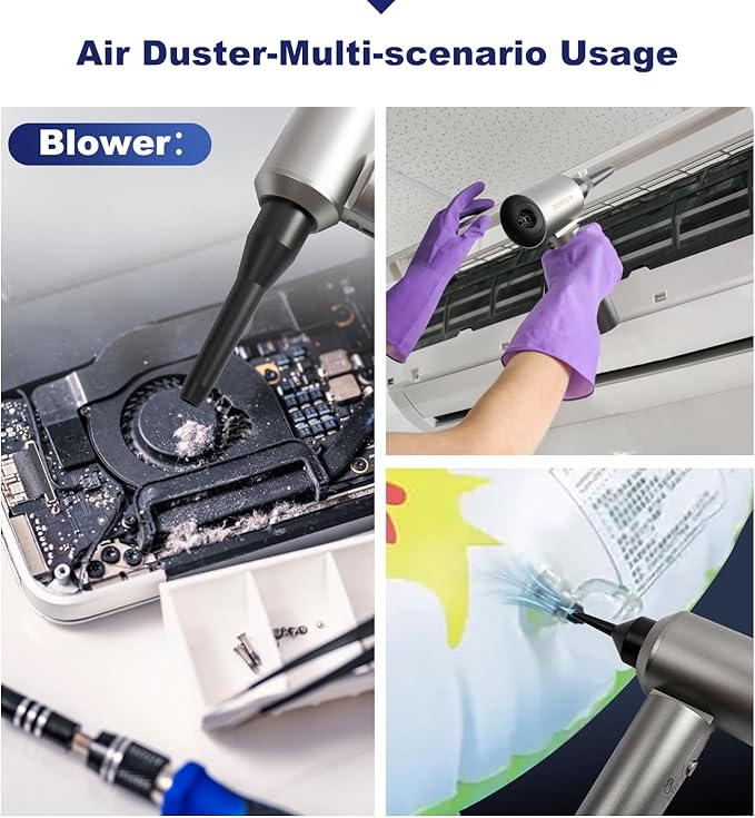 DOWYLIK Compressed Air Duster, 150,000RPM Compressed Air with LED, 2-in-1 Mini Vacuum, Electric Air Duster for PC Cleanning Kit, Canned Air Duster for Computers-Air Blower for Electronics with Case