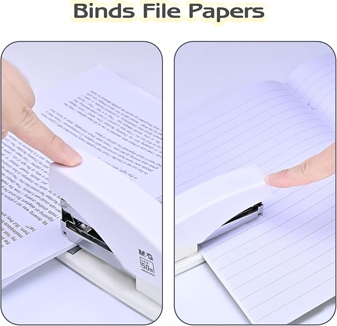 M&G Desk Effortless Stapler with 2000 Staples, 50 Sheets Capacity Heavy Duty Office Staplers, Jam Free, One Finger Touch Stapling Ergonomic Stapler for School Home Office Supplies (White)