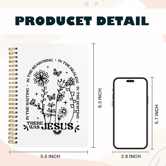 BearCake Boho Floral Christian Notebook Journal, Christian Gifts for Women, Bible Notebooks for Note Taking, Bible Journaling Notebook, Where the Jesus Hardcover Spiral Notebook 5.5x8.3 white