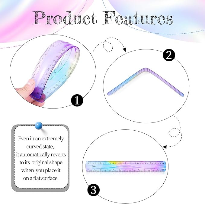 4 Pcs Flexible Ruler Soft Bendable Plastic Ruler Shatterproof Bendable Straight Folding Rulers Gradient Colour Rulers with Centimeters Inches for Adults Classroom Home Office Supplies