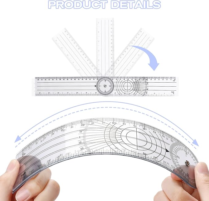 Plastic Goniometer Clear Quick Angle Protractor Angle Finder Angle Ruler with 7 Inch Arm 360 Degree Angle Measurement Tool for School Office Measuring Drawing Students Work (2 Pcs)