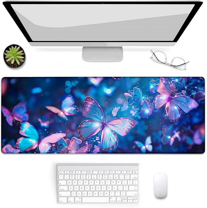 Gaming Mouse Pad, Butterfly Mouse Pad, Desk Mat, Non-Slip Rubber Base MousePads for Computers Laptop Office School Home Accessories Decor 31.5" x 11.8"