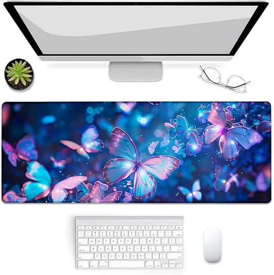 Gaming Mouse Pad, Butterfly Mouse Pad, Desk Mat, Non-Slip Rubber Base MousePads for Computers Laptop Office School Home Accessories Decor 31.5" x 11.8"