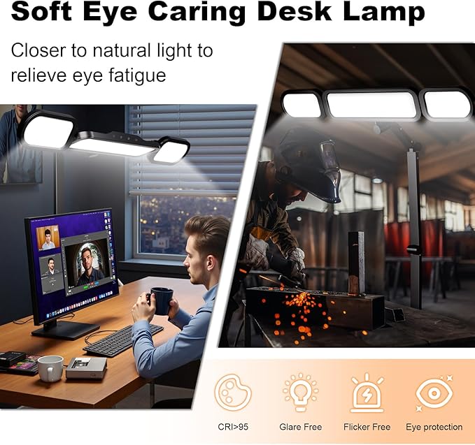 LED Desk Lamp with Clamp,Adjustable Swing Arm Desk Lamps for Home Office,Dimmable Tempering Eye Care Light Bright Modern Led Table Lamp