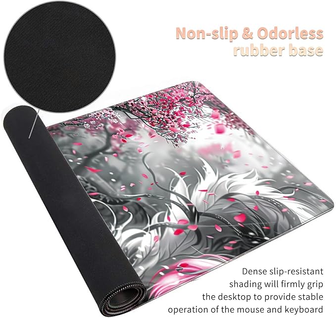 Desk Mat Large Gaming Mouse Pad (31.5x11.8 inch) with Stitched Edges, XL Mouse Pad +Coaster, Extended Mouse Mat Keybroad Mousepad Non-Slip Rubber for Gamer Men Women, White Fox