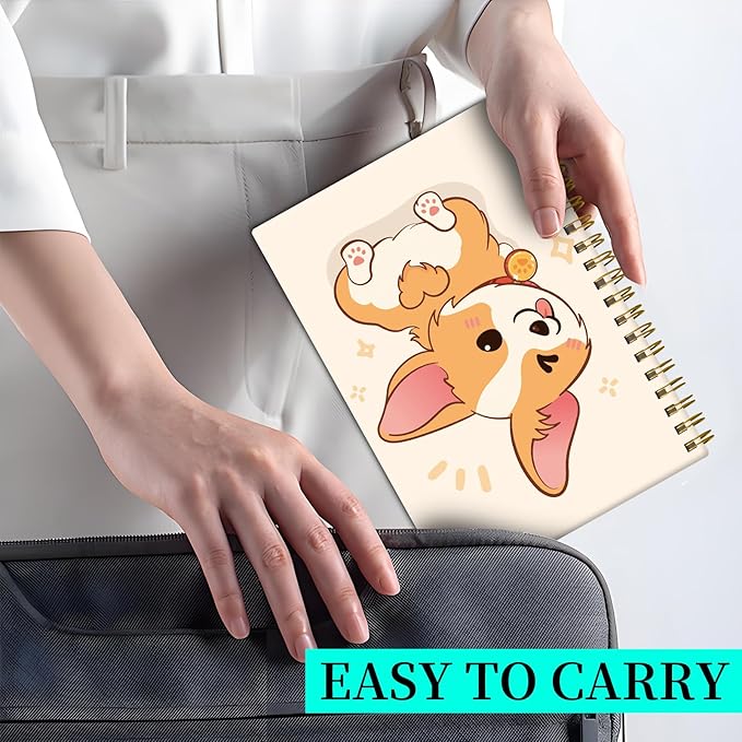 Spiral Notebook Journal for Women Men, A5 Hardcover Journal, 120 Pages Thick Paper, College Ruled Writing Notebook for School, Work & Office 8.3'' × 5.9''(Cute Corgi Dog)