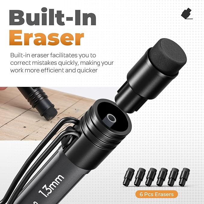 Nicpro 3 Pack Weatherproof Mechanical Pencil Set, 1.3mm Mechanical Pencils, Heavy Duty Lead Pencil for Outdoor All Weather Marking Drafting Drawing with 75 Lead Refills, Erasers, Case (Black, HD1000)