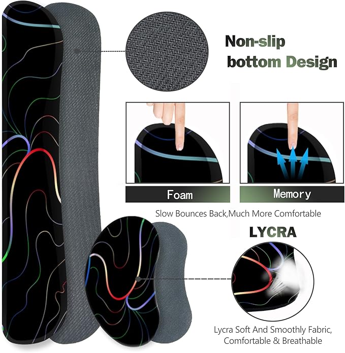 ARTSO Gaming Mouse Pad Wrist Support Set, XXL Large Desk Mat Mousepad + Keyboard Wrist Support+ Mouse Wrist Rest+Coaster 4in1 Ergonomic, Memory Foam, Stitched Edge for Home Office -Colorful Lines
