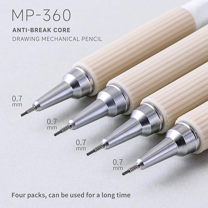 0.7mm Mechanical Pencil Set with Case, 4PCS Drafting Mechanical Pencils Kit – 4 Tubes 2B Lead Refills, 3 Erasers, Ideal Pencil Set for Writing & Drawing