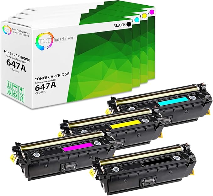 TCT 647A 648A Toner Cartridge 4 Pack - Premium Compatible Replacement for HP 647A 648A CE260A CE261A CE262A CE263A Works With HP Color LaserJet CP4520 CP4025 CP4525 Printer (Black Cyan Magenta Yellow)