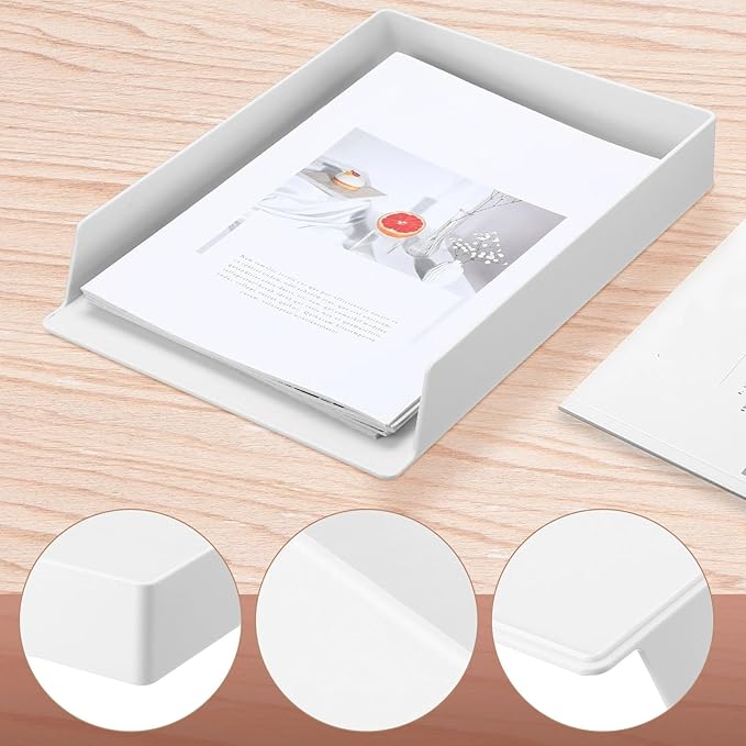 4 Pcs Stackable Desk Organizer Trays Rectangular Plastic Desk Holder Desktop Letter Tray File Organizer Paper, File, Magazine, Office Organization for Desktop