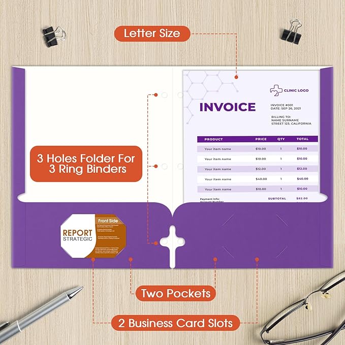 Folders with Pockets, 120 Pack Assorted Colors, 3 Hole Punched with Business Card Slot, Letter Size File Folders for School, Office, Home