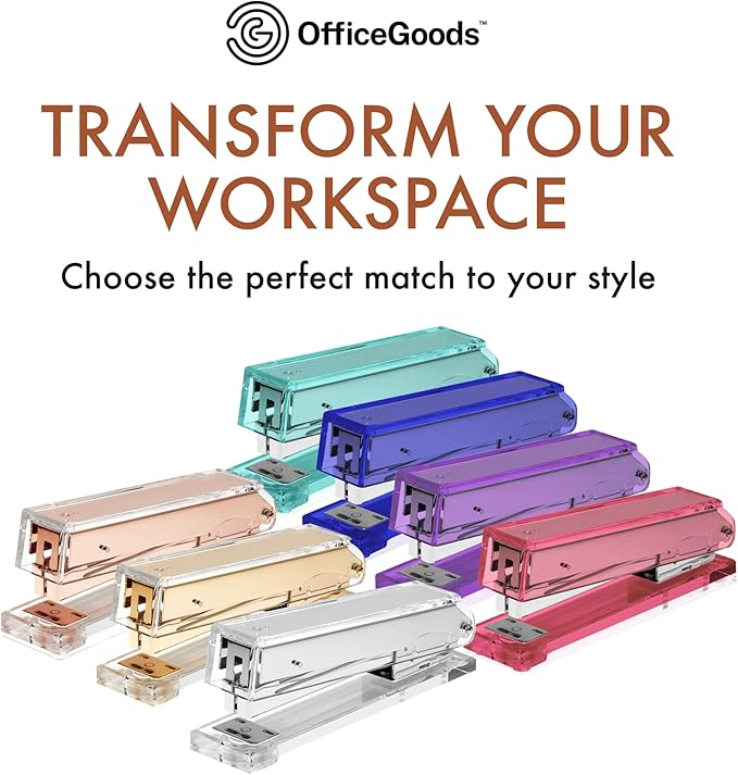 OfficeGoods Acrylic Stapler – Aesthetic & Durable Rose Gold Desk Staple for Modern Office – Stylish & Compact Office Supplies for Women & Men