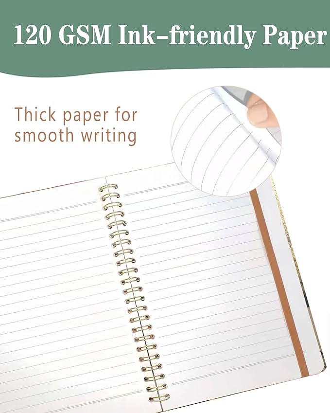 Spiral Journal Notebook, A5 Cute Notebooks for Women Men, College Ruled Hardcover Notebook for Work & Note Taking, 60 Pages Double-Wire Journals for Writing, Cute Glitter Flowers